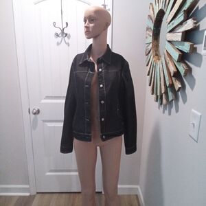 mac & jac Size 8 Vintage Dark Denim Jean Jacket Silver Buttons Classic Stitching